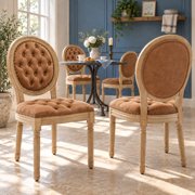 French Country Dining Chairs Set of 4, Caramel Kitchen & Dining Room Chairs, Faux Leather Kitchen Chairs, Tufted Upholstered, Wood Legs, Sillas De Comedor PU, Amber, 4Pcs