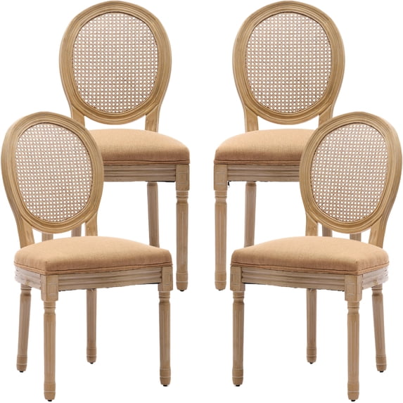 French Country Dining Chairs Set of 4, Caramel Kitchen & Dining Room Chairs Set of 4, Rattan Dining Chairs, Cane Back, Wood Legs, Sillas De Comedor (Rattan, Amber, 4Pcs)