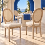 French Country Dining Chairs Set of 4, Cream Kitchen & Dining Room Chairs Set of 4, Ivory Rattan Dining Chairs, Cane Back, Wood Legs, Sillas De Comedor Rattan, Beige, 4Pcs