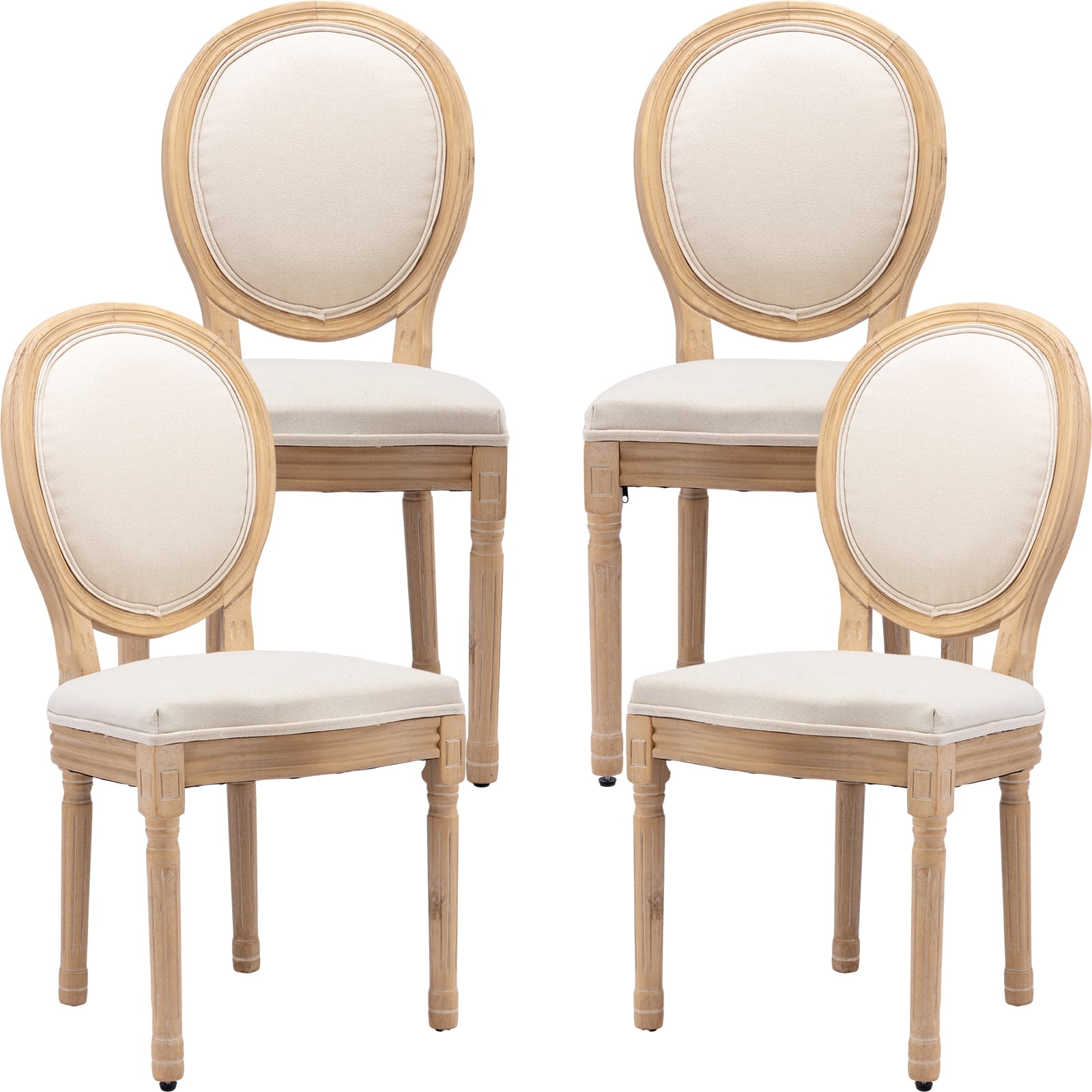 Beige Upholstered Velvet Dining Chairs with Wood Frame, Set of 4