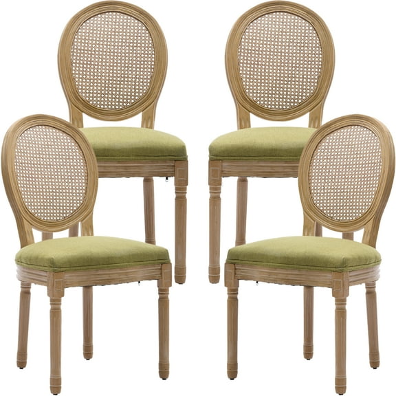 French Country Dining Chairs Set of 4, Olive Green Kitchen & Dining Room Chairs Set of 4, Rattan Dining Chairs, Cane Back, Wood Legs, Sillas De Comedor (Rattan, Olive Green, 4Pcs)