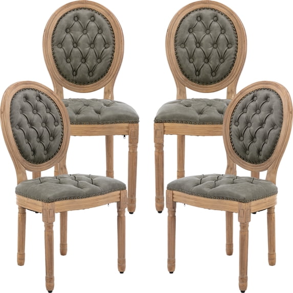 French Country Dining Chairs Set of 4, Olive Kitchen & Dining Room Chairs Set of 4, Faux Leather Kitchen Chairs, Tufted Upholstered, Wood Legs, Sillas De Comedor (PU,Pine Green, 4Pcs)