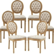 French Country Dining Chairs Set of 6, Beige Kitchen & Dining Room Chairs, Velvet Kitchen Chairs, Tufted Upholstered, Wood Legs, Sillas De Comedor Velvet, Beige, 6 Pcs