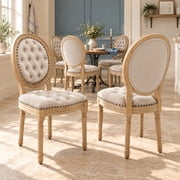 French Country Dining Chairs Set of 6, Beige Kitchen & Dining Room Chairs, Velvet Kitchen Chairs, Tufted Upholstered, Wood Legs, Sillas De Comedor Velvet, Beige, 6 Pcs
