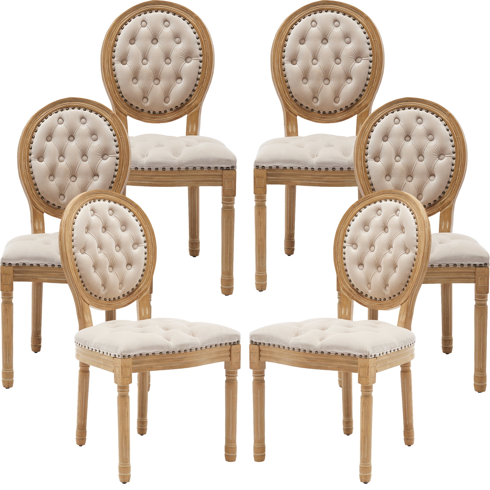 French Country Dining Chairs Set of 6, Beige Kitchen & Dining Room