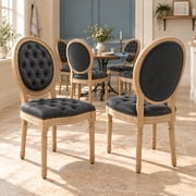 French Country Dining Chairs Set of 6, Black Kitchen & Dining Room Chairs Set of 6, Faux Leather Kitchen Chairs, Tufted Upholstered, Wood Legs, Sillas De Comedor PU, Black, 6Pcs