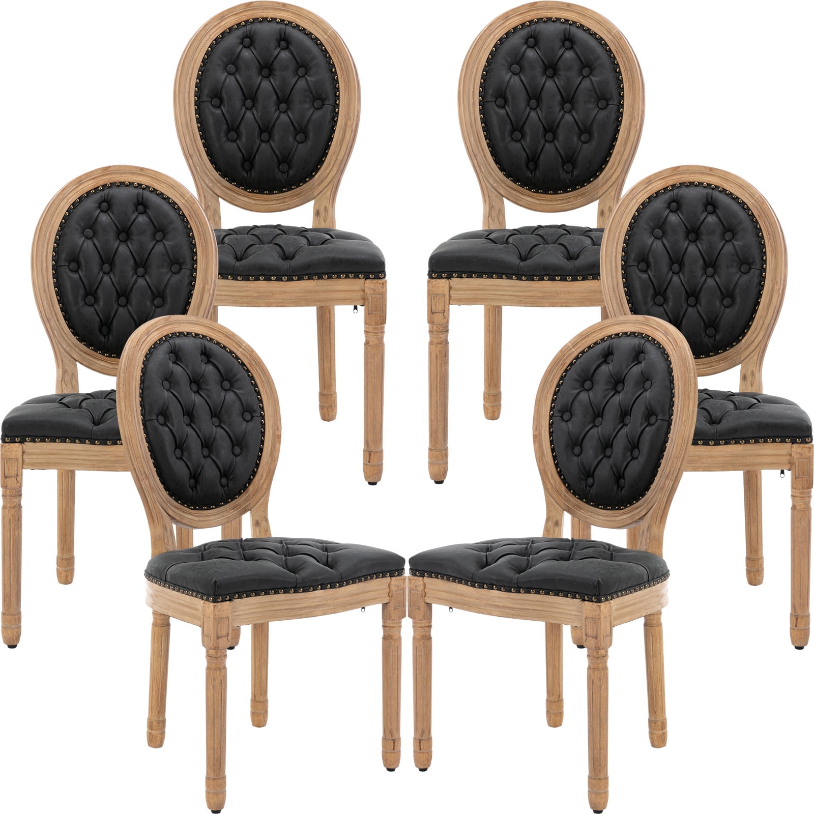 Black Velvet Upholstered High Back Side Chair Set with Wood Legs