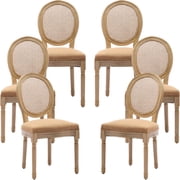 French Country Dining Chairs Set of 6, Caramel Kitchen & Dining Room Chairs Set of 6, Rattan Dining Chairs, Cane Back, Wood Legs, Sillas De Comedor Rattan, Amber, 6Pcs