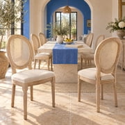 French Country Dining Chairs Set of 6, Cream Kitchen & Dining Room Chairs Set of 6, Ivory Rattan Dining Chairs, Cane Back, Wood Legs, Sillas De Comedor Rattan, Beige, 6Pcs