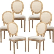 French Country Dining Chairs Set of 6, Cream Kitchen & Dining Room Chairs Set of 6, Ivory Rattan Dining Chairs, Cane Back, Wood Legs, Sillas De Comedor Rattan, Beige, 6Pcs