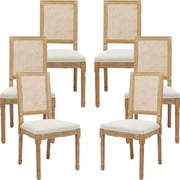 French Country Dining Chairs Set of 6, Cream Kitchen & Dining Room Chairs Set of 6, Ivory Rattan Dining Chairs, Cane High Back, Wood Legs, Sillas De Comedor Rattan, Beige, 6Pcs