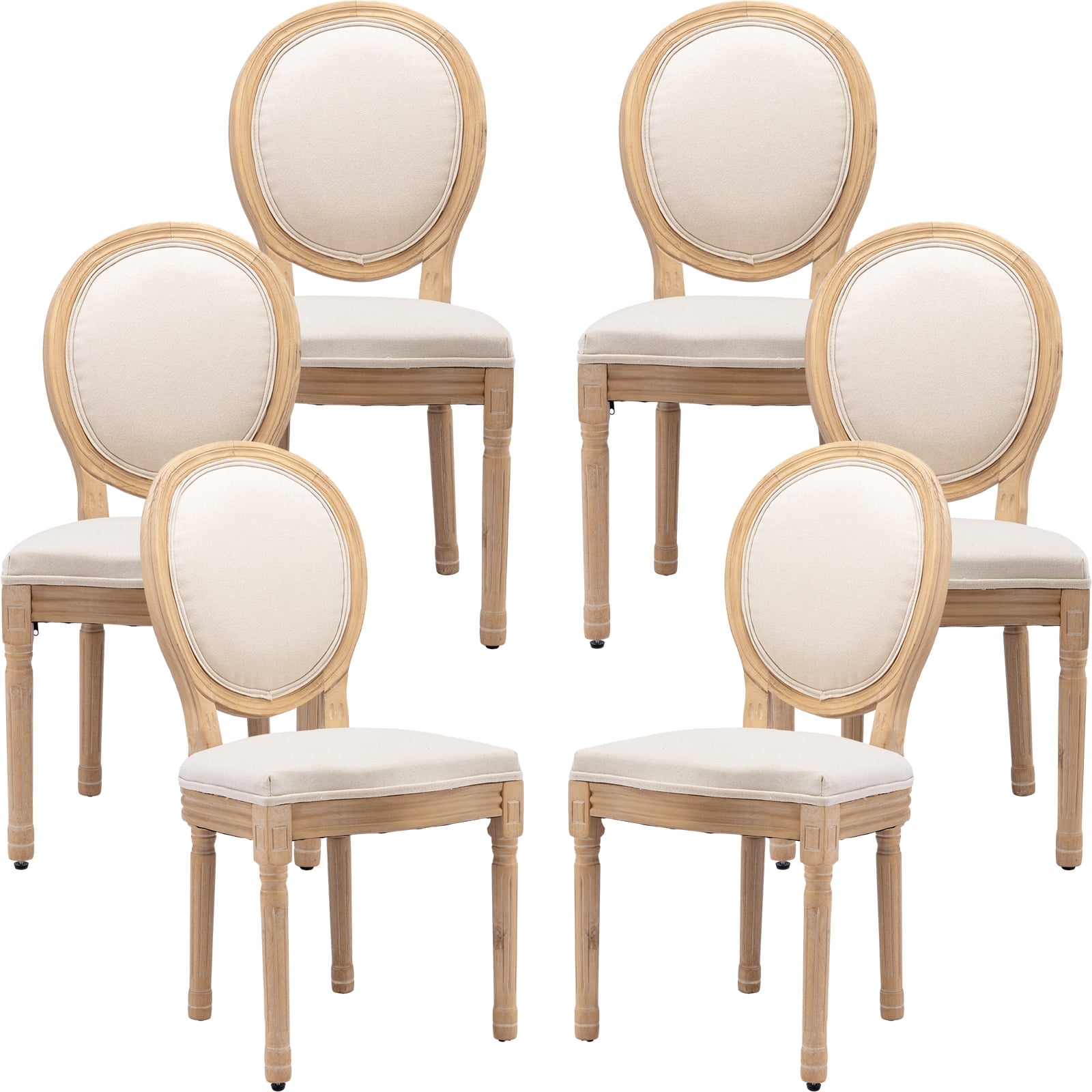 French Country Dining Chairs Set of 6, Cream Kitchen Chairs, Ivory