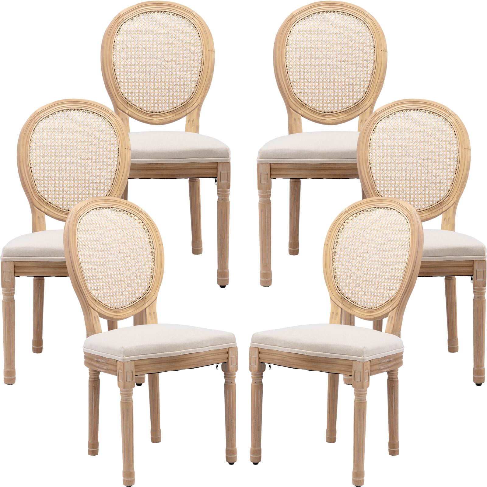 French Country Dining Chairs Set of 6, Cream Kitchen & Dining Room ...