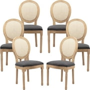 French Country Dining Chairs Set of 6, Gray Kitchen & Dining Room Chairs Set of 6, Gray Rattan Dining Chairs, Cane Back, Wood Legs, Sillas De Comedor Rattan, Grey, 6Pcs