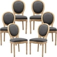 thumbnail image 1 of French Country Dining Chairs Set of 6, Dark Gray Kitchen & Dining Room Chairs Set of 6, Dark Gray Linen Upholstered Dining Chairs, Wood Legs, Sillas De Comedor (Fabric,Dark Grey, 6Pcs), 1 of 12
