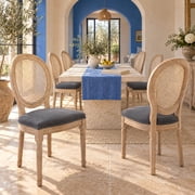 French Country Dining Chairs Set of 6, Gray Kitchen & Dining Room Chairs Set of 6, Gray Rattan Dining Chairs, Cane Back, Wood Legs, Sillas De Comedor Rattan, Grey, 6Pcs