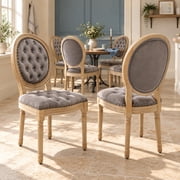 French Country Dining Chairs Set of 6, Gray Kitchen & Dining Room Chairs, Velvet Kitchen Chairs, Tufted Upholstered, Wood Legs, Sillas De Comedor Velvet, Grey, 6 Pcs