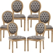 French Country Dining Chairs Set of 6, Gray Kitchen & Dining Room Chairs, Velvet Kitchen Chairs, Tufted Upholstered, Wood Legs, Sillas De Comedor Velvet, Grey, 6 Pcs