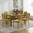 thumbnail image 1 of French Country Dining Chairs Set of 6, Linen Upholstered Oval Back Dining Room Chairs with Antique Solid Wood Frame, Farmhouse Accent Side Chairs for Kitchen, Living Room, 1 of 11