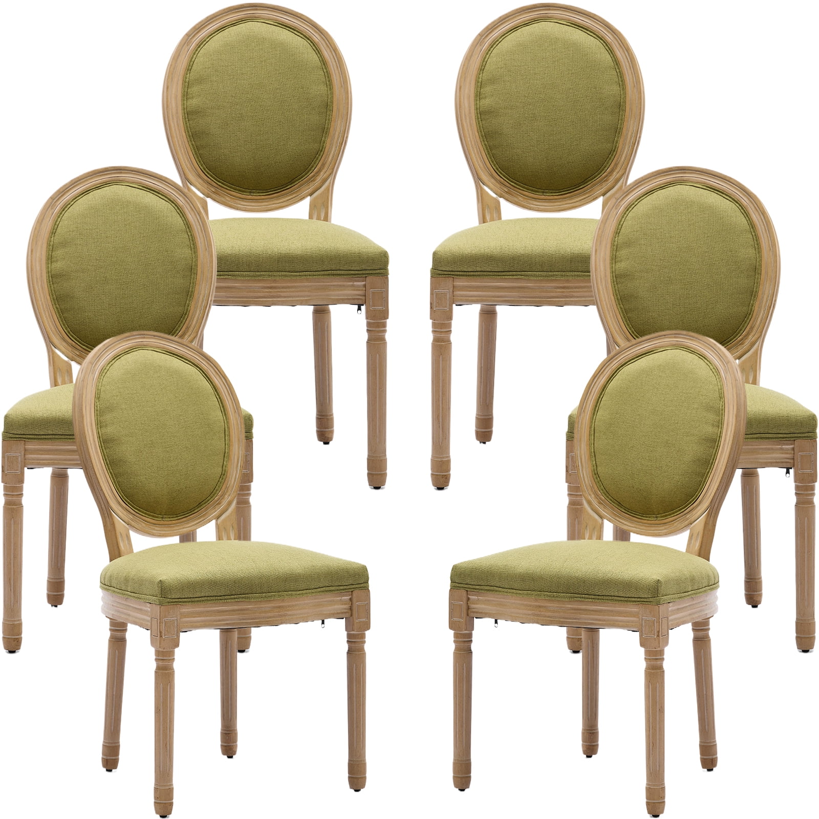 French Country Dining Chairs Set of 6, Olive Green Kitchen & Dining Room Chairs Set of 6, Linen Upholstered Dining Chairs, Wood Legs, Sillas De Comedor (Fabric, Olive, 6Pcs) - Walmart.com