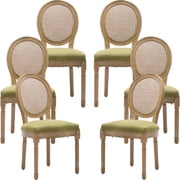 French Country Dining Chairs Set of 6, Olive Green Kitchen & Dining Room Chairs Set of 6, Rattan Dining Chairs, Cane Back, Wood Legs, Sillas De Comedor Rattan, Olive Green, 6Pcs