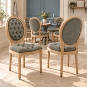 French Country Dining Chairs Set of 6, Olive Kitchen & Dining Room Chairs Set of 6, Faux Leather Kitchen Chairs, Tufted Upholstered, Wood Legs, Sillas De Comedor PU,Pine Green, 6Pcs