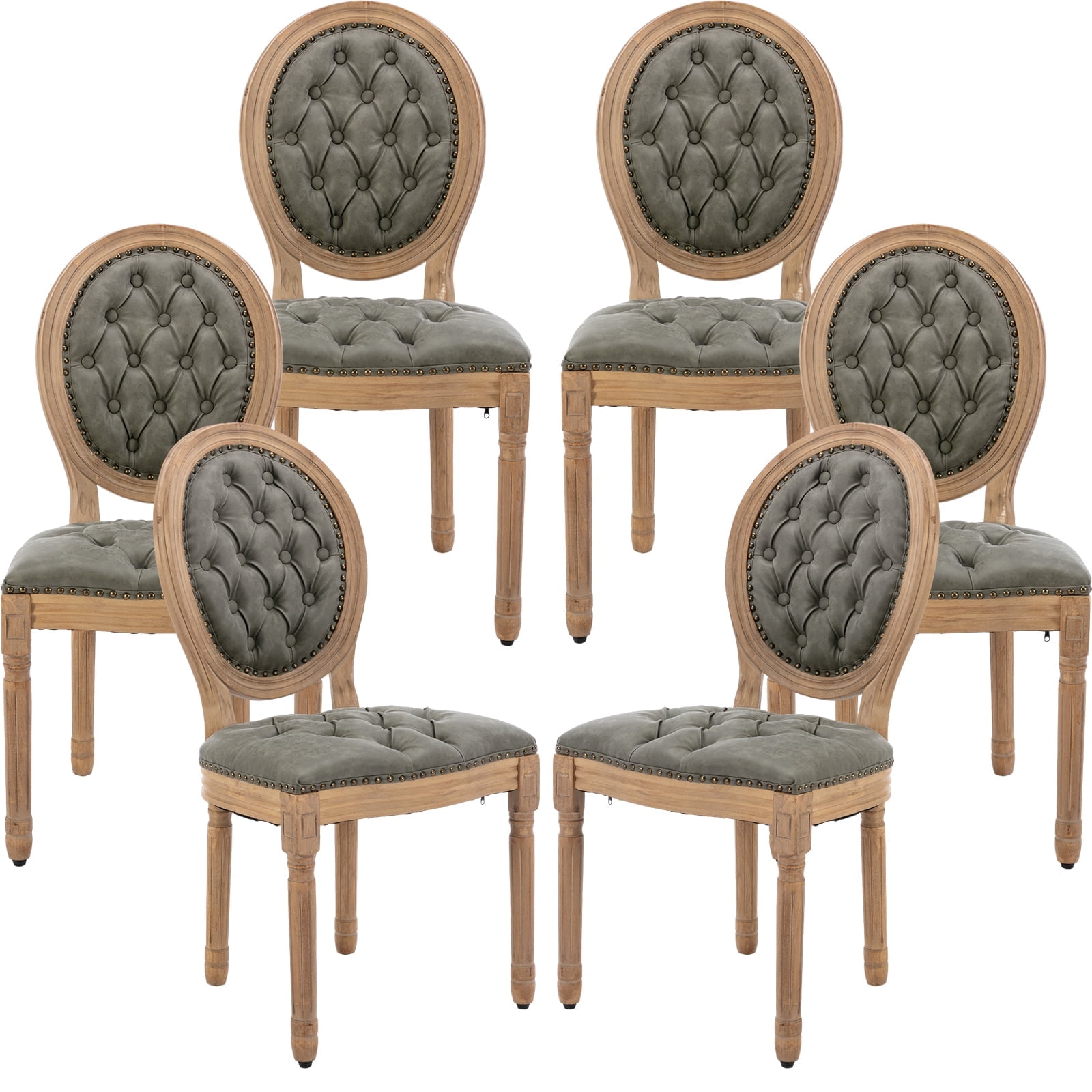 Olive Velvet Upholstered Side Chair with Wood Legs, Set of 6