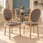 French Country Dining Chairs Set of 6, Tan Kitchen & Dining Room Chairs, Taupe Faux Leather Kitchen Chairs, Tufted Upholstered, Wood Legs, Sillas De Comedor PU, Brown, 6Pcs