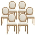 thumbnail image 1 of French Country Dining Chairs Set of 6, Upholstered Dining Room Chairs with Round Backrest, Linen Dining Chairs for Dining Room, Bedroom, Kitchen, Beige, 1 of 10