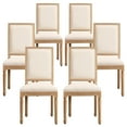 thumbnail image 1 of French Country Dining Chairs Set of 6, Upholstered Dining Room Chairs with Square Backrest, Linen Dining Chairs for Dining Room, Bedroom, Kitchen, Beige, 1 of 8