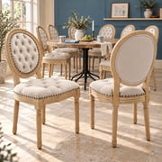 French Country Dining Chairs Set of 8, Beige Kitchen & Dining Room Chairs, Velvet Kitchen Chairs, Tufted Upholstered, Wood Legs, Sillas De Comedor Velvet, Beige, 8Pcs