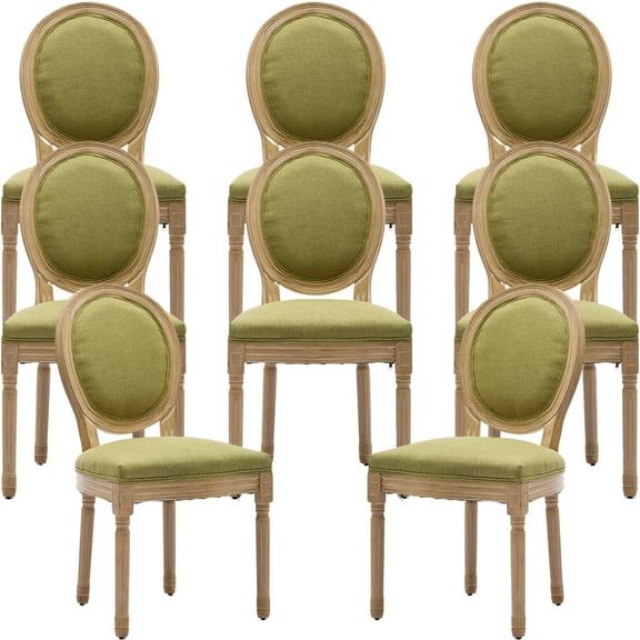 French Country Dining Chairs Set of 8, Olive Green Kitchen & Dining Room Chairs Set of 8, Linen Upholstered Dining Chairs, Wood Legs, Sillas De Comedor (Fabric, Olive, 8Pcs)