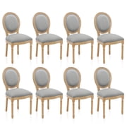 French Country Dining Chairs Set of 8, Upholstered Dining Room Chairs with Round Backrest, Linen Dining Chairs for Dining Room, Bedroom, Kitchen, Gray