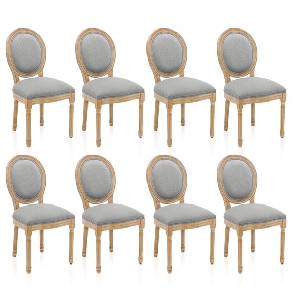 French Country Dining Chairs Set of 8, Upholstered Dining Room Chairs with Round Backrest, Linen Dining Chairs for Dining Room, Bedroom, Kitchen, Gray
