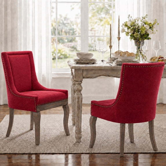 Dining Chairs Set of 2, LEGAHOME Farmhouse Upholstered Dining Side Chairs with High Back, Kitchen Chairs with Solid Wood Legs, Wine Red, 2 Pcs