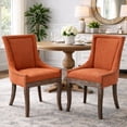 thumbnail image 1 of Dining Chairs Set of 2, LEGAHOME Orange Fabric Upholstered Dining Chairs, Mid-century Kitchen Chairs with High Back, Bronze Nail Head, Solid Wood Legs, Orange, 2 Pcs, 1 of 9