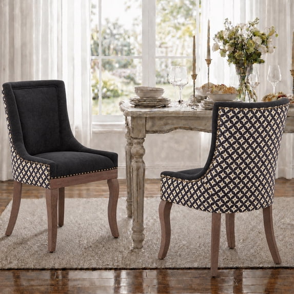 Dining Chairs Set of 2, LEGAHOME Farmhouse Upholstered Dining Side Chairs with High Back, Kitchen Chairs with Solid Wood Legs, Black, 2 Pcs