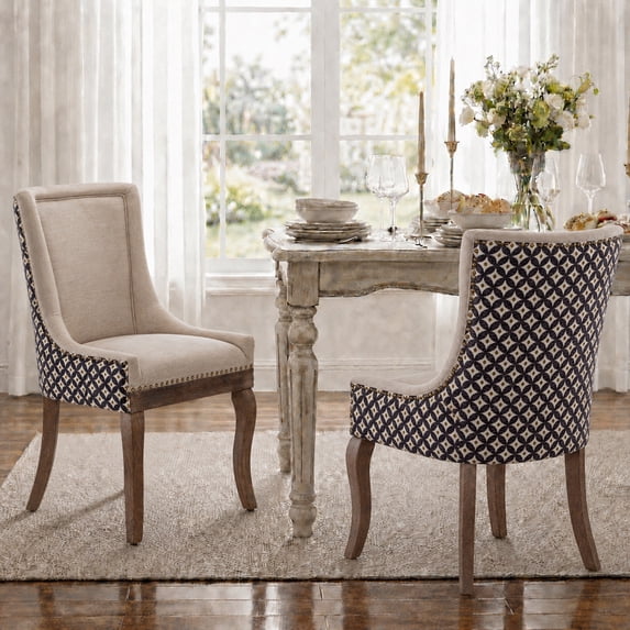 Upholstered Dining Chairs Set of 2, LEGAHOME Beige Farmhouse Dining Side Chairs with Nailhead Trim Back, Wooden Kitchen Chairs for Dining Room, Beige
