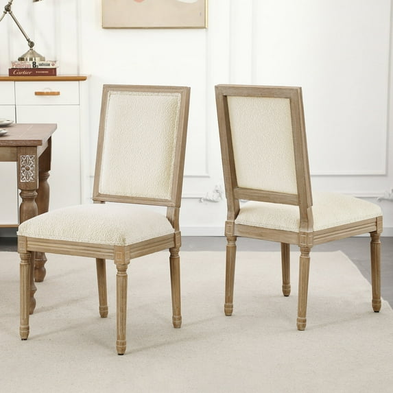 French Country Dining Chairs Set of 2 Armless Upholstered Dining Chairs Dining Modern Sherpa Room Chairs for Dining Room Kitchen, Beige