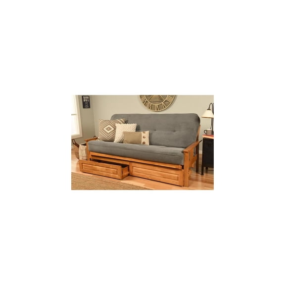 French Country Full Futon Frame Set with Mattress and Storage Drawers, Classic Foldable Hardwood Frame, Easily Converts To Bed