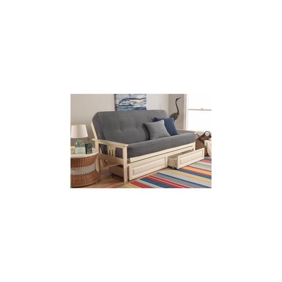 French Country Full Futon Frame Set with Mattress and Storage Drawers, Classic Foldable Hardwood Frame, Easily Converts To Bed