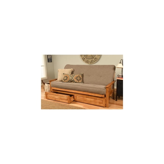 French Country Full Futon Frame Set with Mattress and Storage Drawers, Classic Foldable Hardwood Frame, Easily Converts To Bed