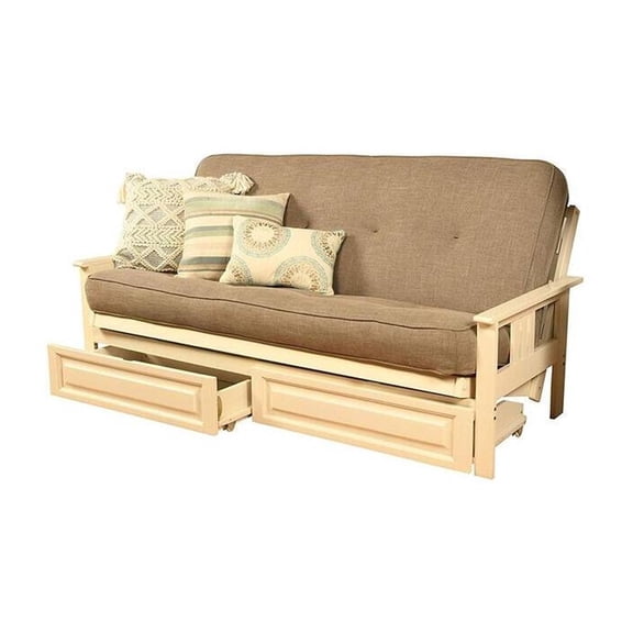 French Country Full Futon Frame Set with Mattress and Storage Drawers, Classic Foldable Hardwood Frame, Easily Converts To Bed