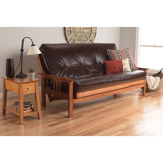 French Country Full Futon Frame Set with Mattress and Storage Drawers, Classic Foldable Hardwood Frame, Easily Converts To Bed