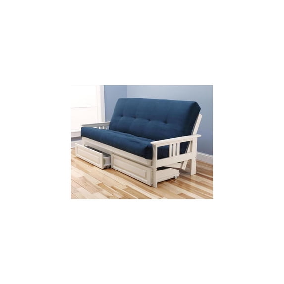 French Country Full Futon Frame Set with Mattress and Storage Drawers, Classic Foldable Hardwood Frame, Easily Converts To Bed