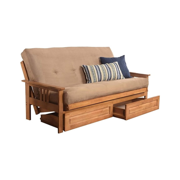 French Country Full Futon Frame Set with Mattress and Storage Drawers, Classic Foldable Hardwood Frame, Easily Converts To Bed