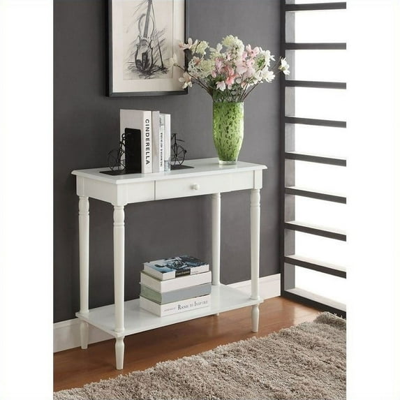 French Country Hall Table with Drawer and Shelf, White