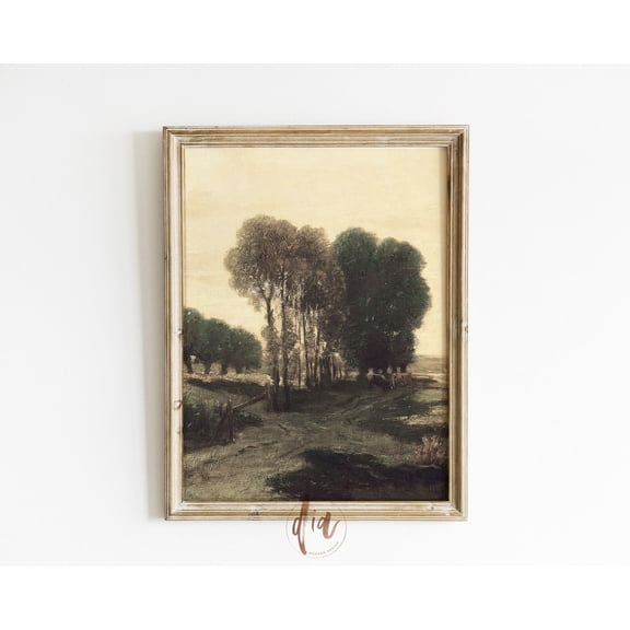 French Country Landscape Moody Tree Art Vintage Antique Farmhouse Wall Decoration Unframed Paper Print
