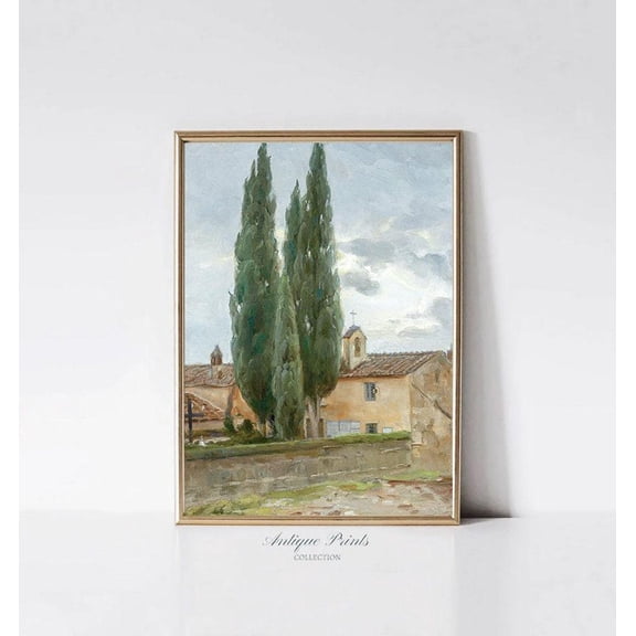 French Country Landscape, Vintage Cottage Print, Antique Countryside Wall Art, Farmhouse Wall Decor, Poster, Unframed Poster Size 16x24