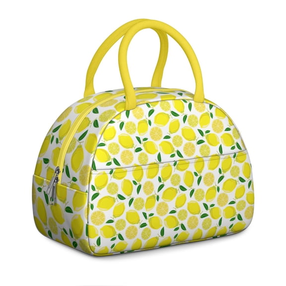 French Country Lemon Lunch Bag - Provencal Floral & Fruit Pattern, Insulated Tote for Brunch Dates
